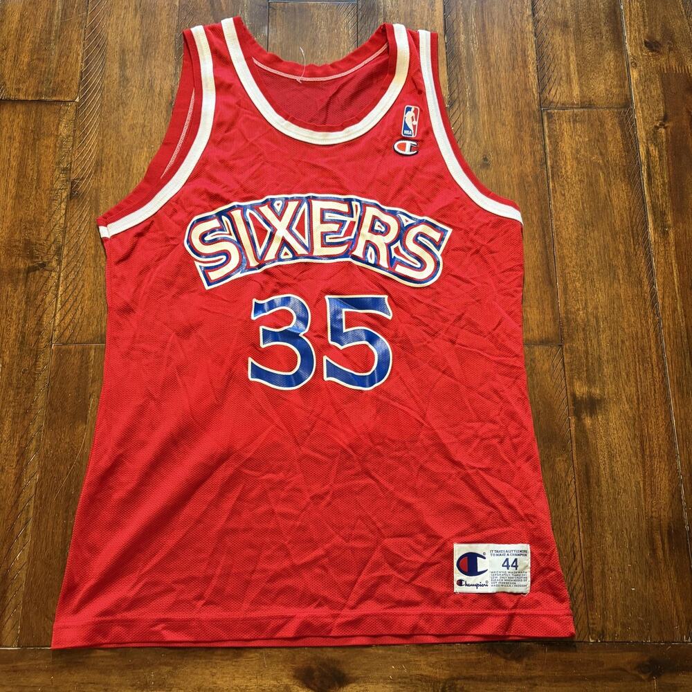 Vintage Philadelphia 76ers Jersey Mens Large Red NBA Weatherspoon Champion - Picture 5 of 9